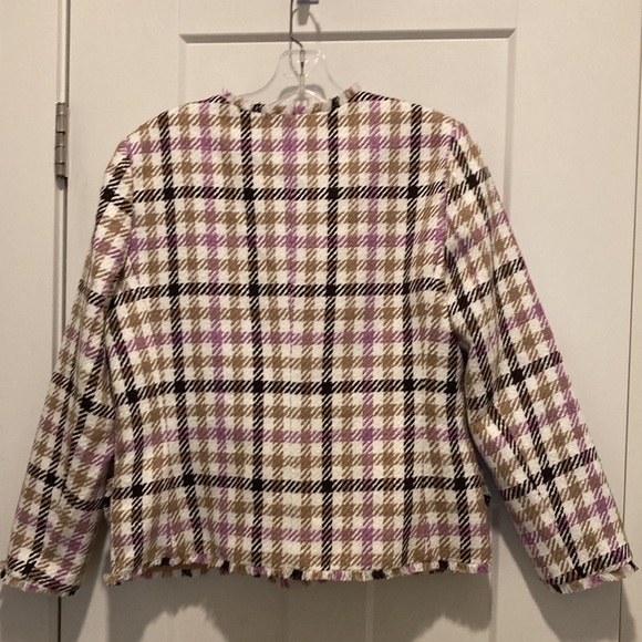 Cutaway Jacket in Houndstooth Fringe Tweed,size-4, pink/brown/cream/pink/,lined - Picture 4 of 12